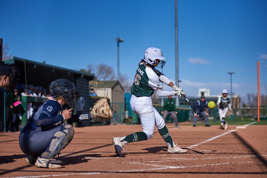Senior, Kaitlyn Cook, hits a line drive to deep centerfield. Cook gets the RBI with Makenna McVay scoringa run. Colorado state rams play against UNR on Friday, April 29. Colorado state won their first game of the 3 part series 16-4