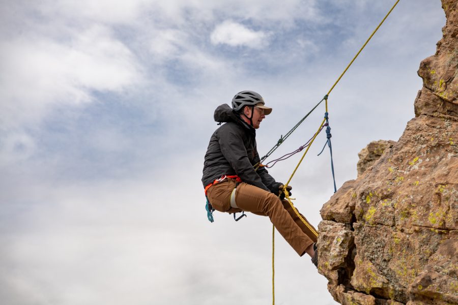 James Stewart, a BASART, takes a break while ascending a rope at a LCSAR rappelling training April 23.