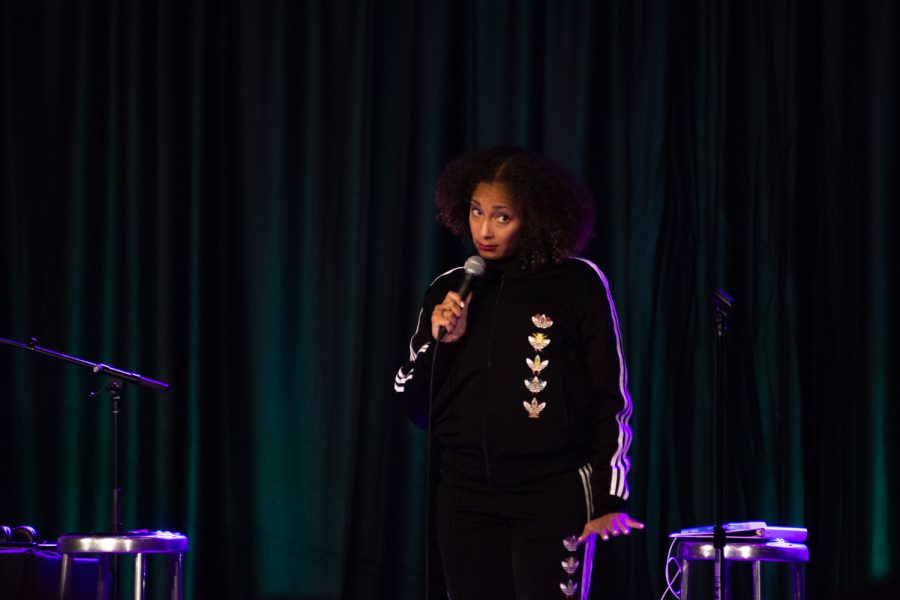 Stand-up comedian Amanda Seales perfoms at the Lory Student Centr  April 30, 2022. This was an event held for  Colorado State University students and the public to enjoy a good laugh. (Michael Giles | The Collegian).  