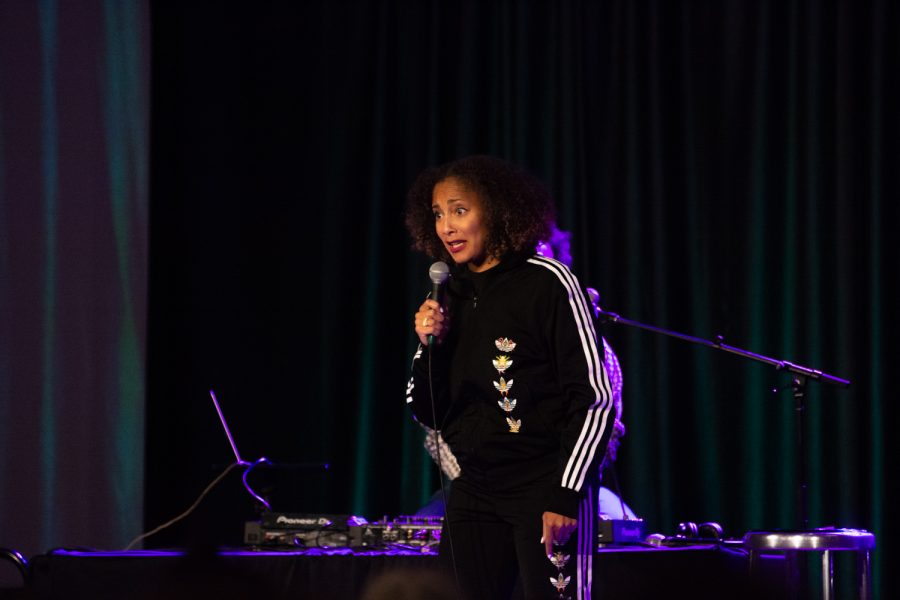 Stand-up comedian Amanda Seales perfoms at the Lory Student Centr  April 30. This was an event held for  Colorado State University students and the public to enjoy a good laugh. (Michael Giles | The Collegian).  