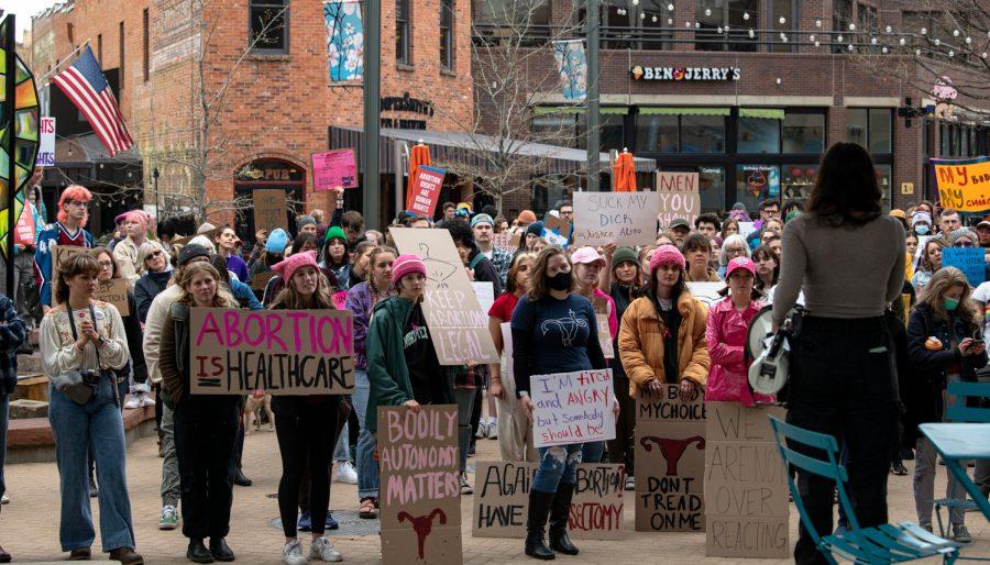 Residents of Fort Collins Colorado gather in Old Town to protest the Supreme Courts decision to overturn Roe Versus Wade May 3.