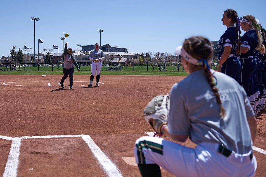 Dr. Ashley Grice, Director of the Pride Resource Center at Colorado State University, threw out the first pitch. Colorado state rams play against UNR on Saturday, April 30. Colorado state won the second game of the 3 part series 9-5.