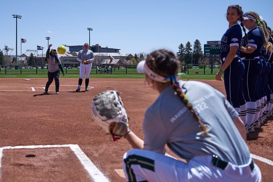 Dr. Ashley Grice, Director of the Pride Resource Center at Colorado State University, threw out the first pitch. Colorado state rams play against UNR on Saturday, April 30. Colorado state won the second game of the 3 part series 9-5.