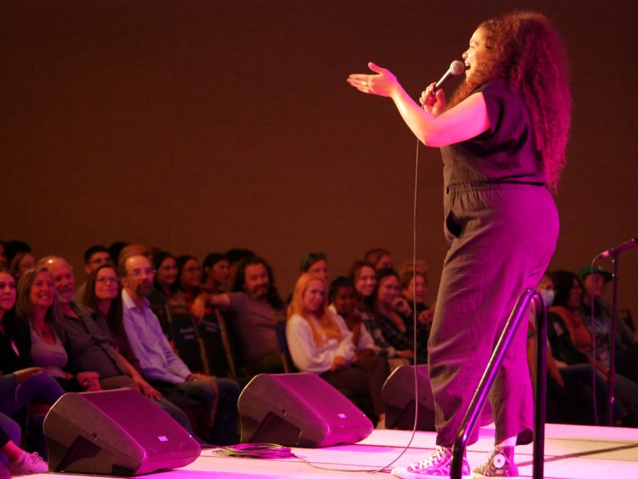 Stand up comedian Michelle Buteau performs at the Lory Student Center Grand Ballroom April 30.