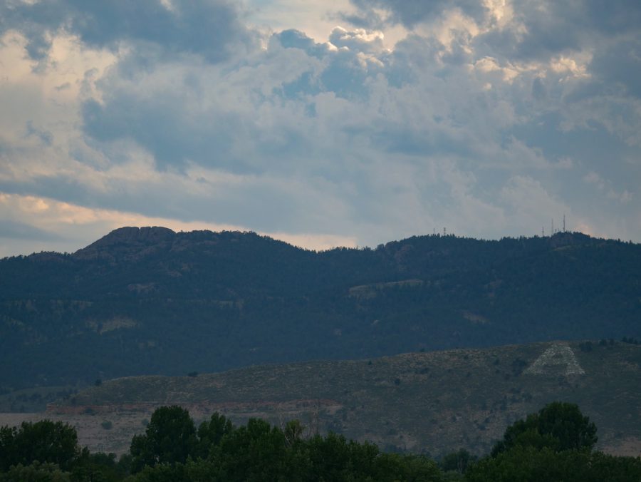 The Aggie "A" hill and Horsetooth rock's peak July 26.