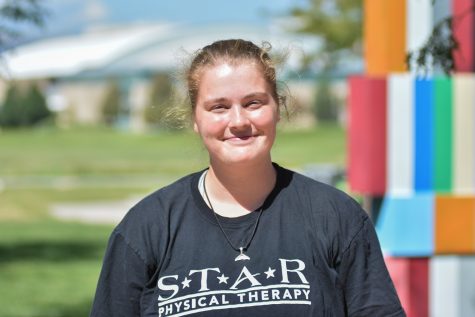 Crew athlete Caroline Collignon outside the Lory Student Center