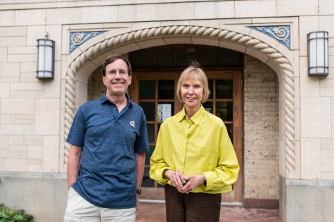 Doctors Dale Lockwood and Diana Wall from Colorado State Universitys School of Global Environmental Sustainability pose for a photo outside of Johnson Hall