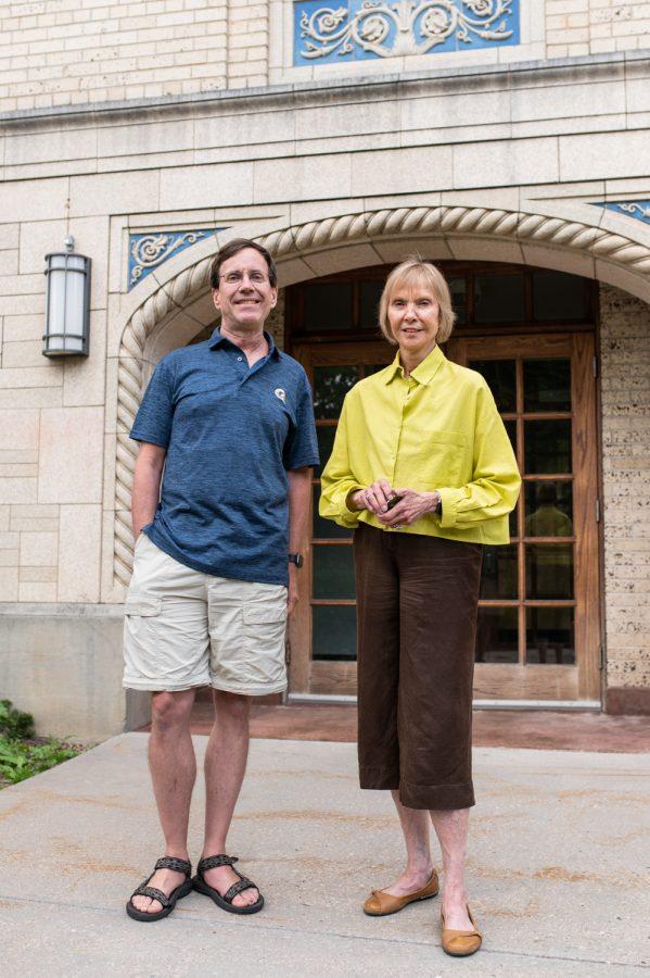 Doctors Dale Lockwood and Diana Wall from Colorado State Universitys School of Global Environmental Sustainability pose for a photo outside of Johnson Hall