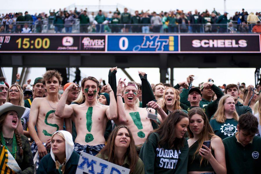 Colorado State University football fans show their support during the home opener game against Middle Tennessee State University