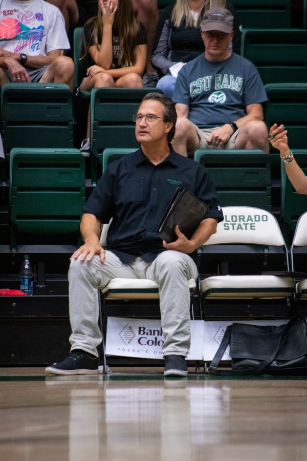 Head coach Tom Hilbert watching a play during the Colorado State University vs Florida Gulf Coast University game on Sep. 2. Colorado State won 3-1.