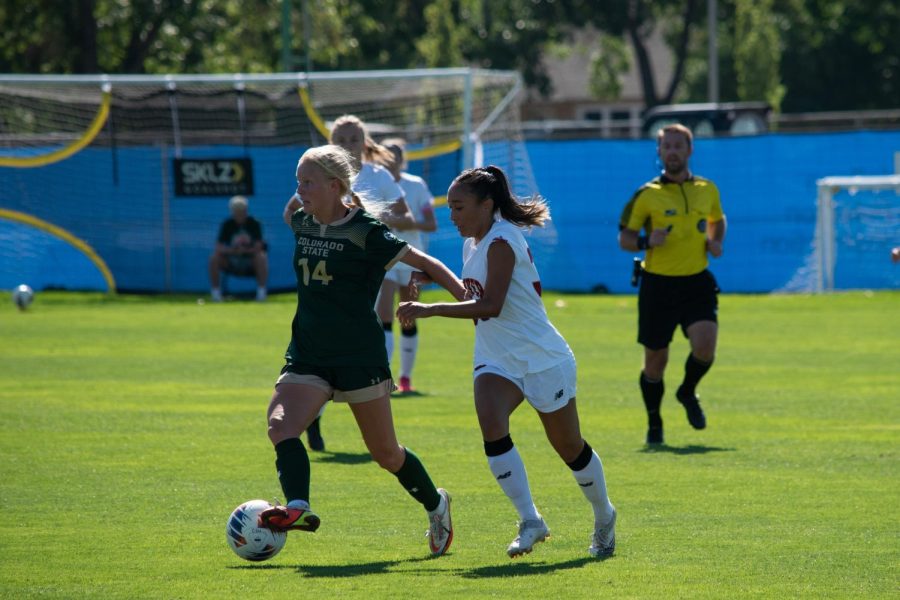 Colorado State midfielder Katy Coffin looks to pass the ball Sept. 11.
