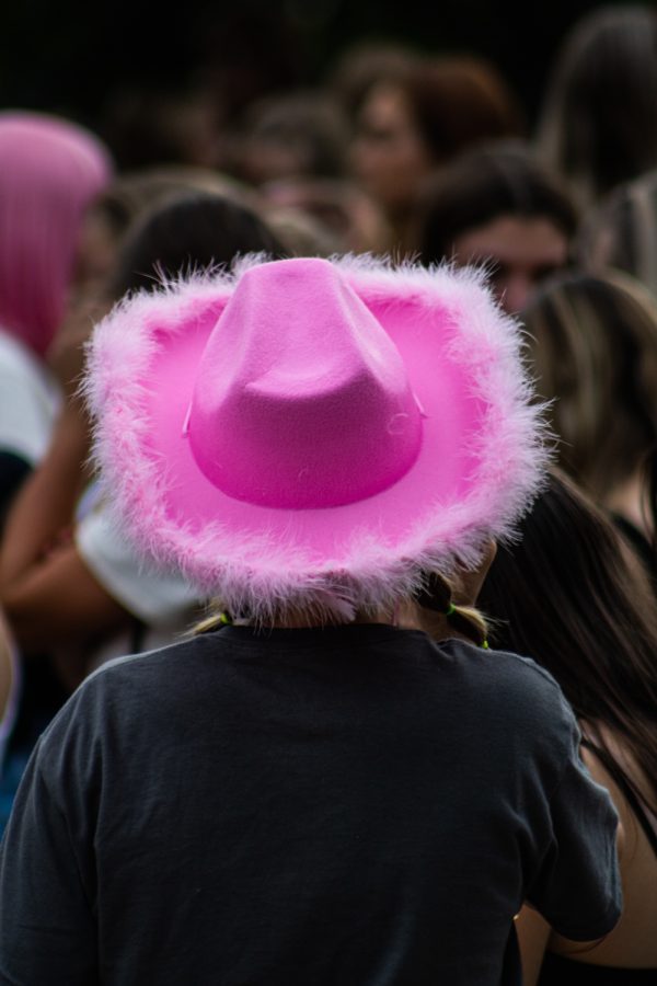 A student at Colorado State University participates in bid day at the Lory Student Center West Sculpture Garden 