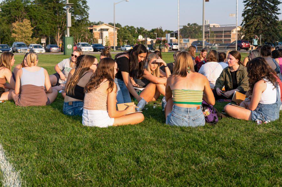 CHAARG members gather on the Colorado State University intramural fields for the first welcome meeting for juice and journaling