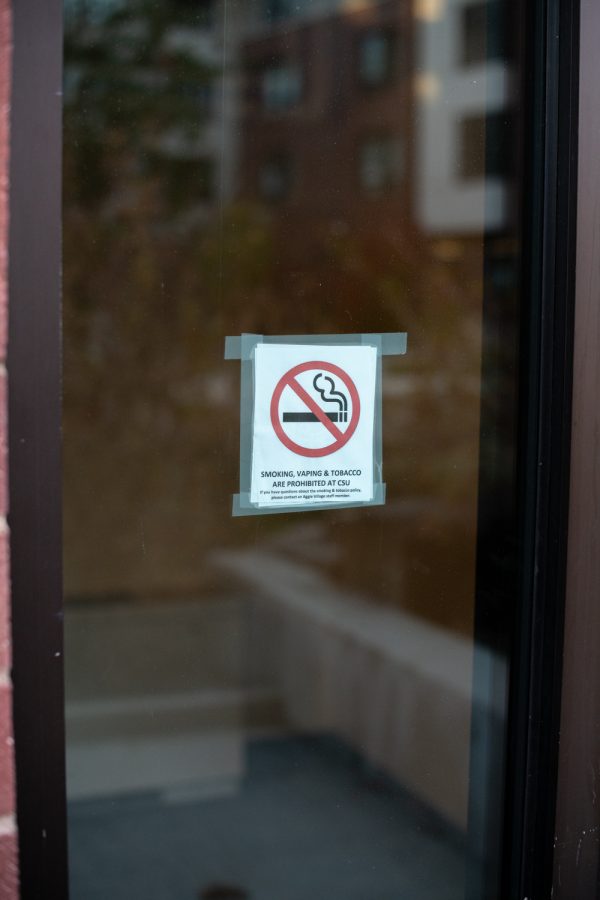 A no smoking sign posted outside Colorado State University Cottonwood apartment Oct. 18.