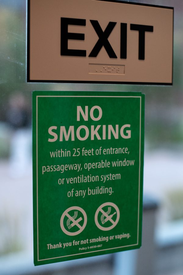 A no smoking sign posted outside Colorado State University Cottonwood apartment Oct. 18.