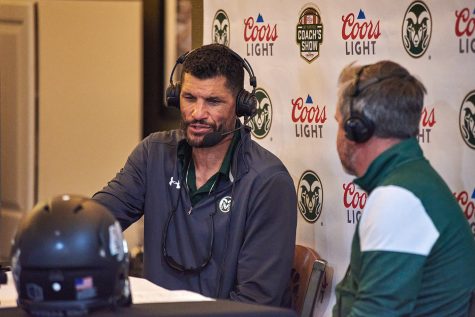 Colorado State University football head coach Jay Norvell speaks during his radio show
