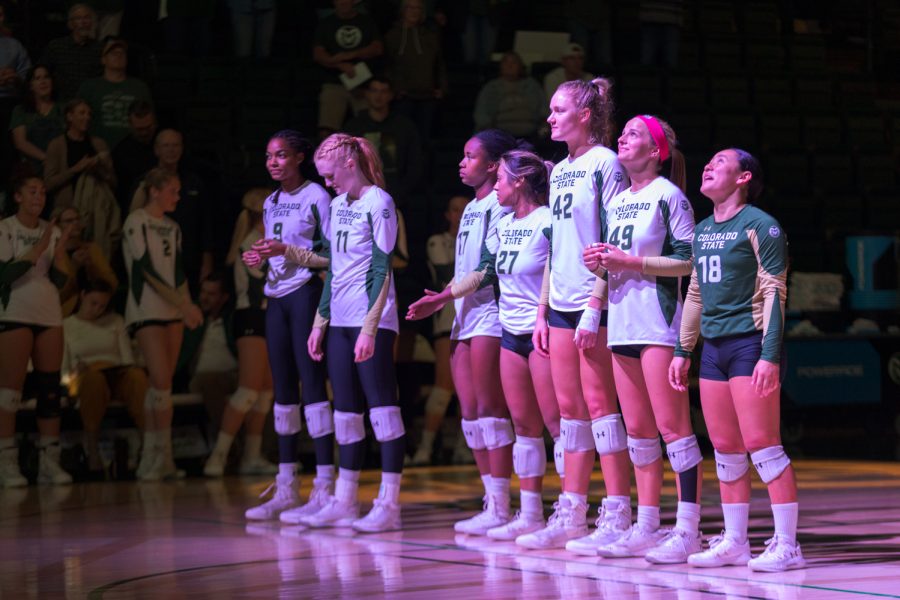 The Colorado State University womens volleyball team takes the court
