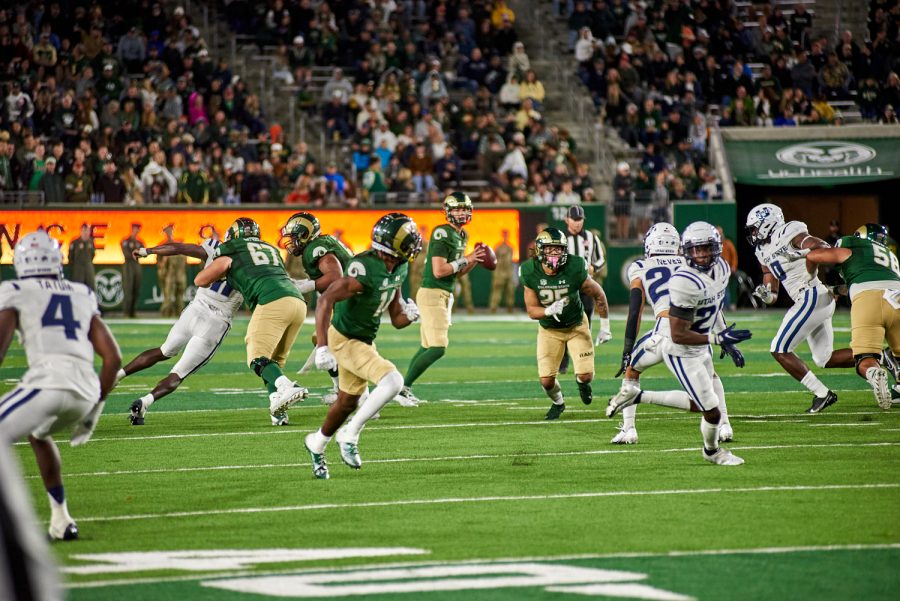 Wide receiver, Tory Horton (14) looks for the pass from Quarterback, Giles Pooler (12), Oct. 15. Tory Horton has been Colorado State University's best wide receiver since transferring from Nevada last year, recording nearly 500 yards receiving and 5 touchdown catches on the season.  
