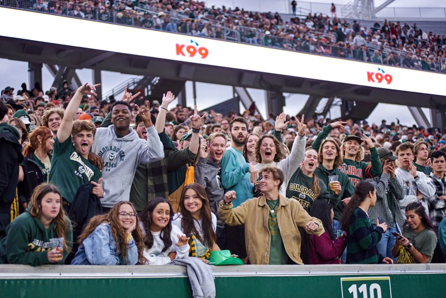 Colorado State University fans cheer during the homecoming game, Oct. 15. Colorado State University had high energy during this game hoping for another win following the away win at Reno. Students were let down by the 17-13 loss against Utah State.