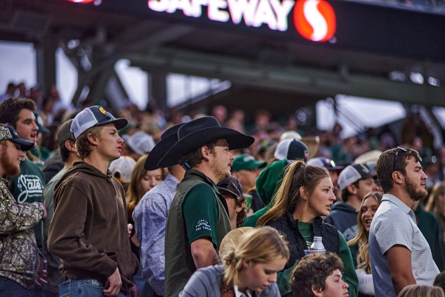 Colorado State University fans wear cowboy hats to the homecoming football game, Oct. 15. The cowboy hats nod to CSU’s previous name as Colorado Agriculture and Mechanical.