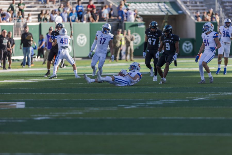 Colorado State University Wide Receiver Dane Olson catches a pass