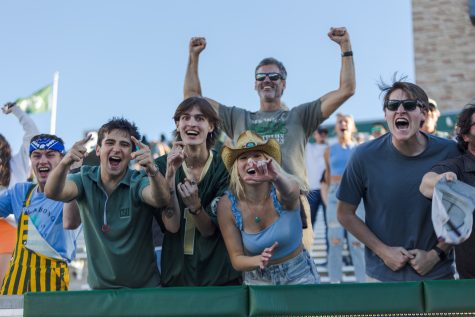 Colorado State University fans cheer after quarterback Avery Morrow scores the game-winning touchdown