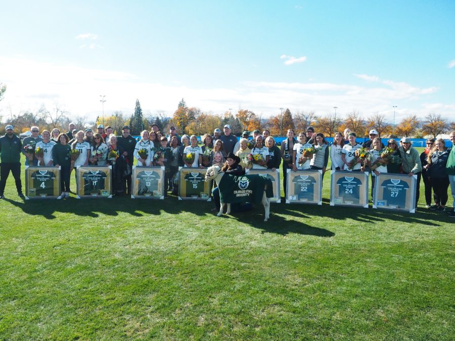 Colorado State soccer seniors line up for a group photo Oct 27.