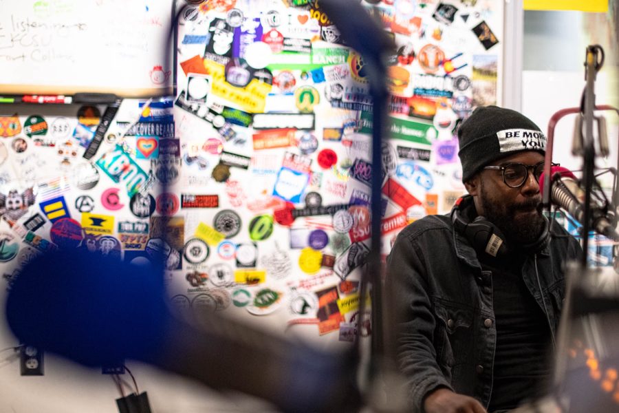 Self-proclaimed Denver alternative Hip-Hop rapper Schama Noel speaks live on air during an interview the Fort Collins Colorado radio station KCSU 90.5 FM Oct. 2. “My first song was probably just a poem,” Noel said. “In the fourth grade my teacher read it to the class, and I think that was the first-time putting rhymes together. My first actual song probably be 16 [years old] or tenth grade. That is when I can physically remember just taking the microphone from music class, which I gave back. I didn’t have the means, and not only the means but my parents would not have me rapping.”