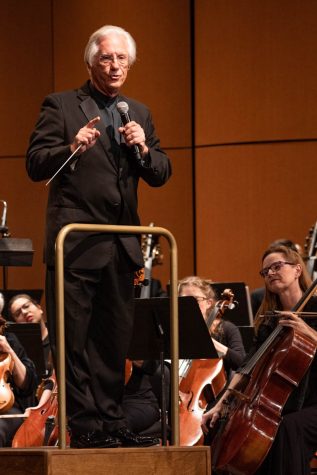 At "Escape to Enchantment" performed by the Fort Collins Symphony, Director Wes Kenney tells the audience about Encuentros