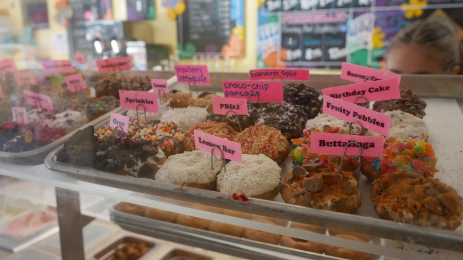 Some examples of the Peace, Love, and Little Donuts offerings at their Fort Collins store
