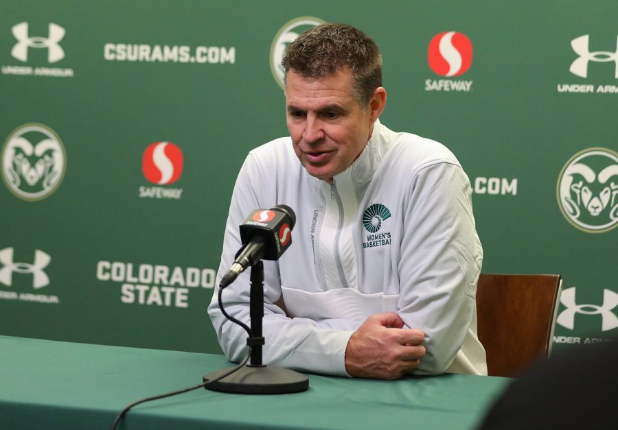 Colorado State University womens basketball head coach Ryun Williams speaks to the press after CSUs game against the University of Montana at Moby Arena Nov. 11, 2022. The Rams won 82-58 to start the season off 2-0.