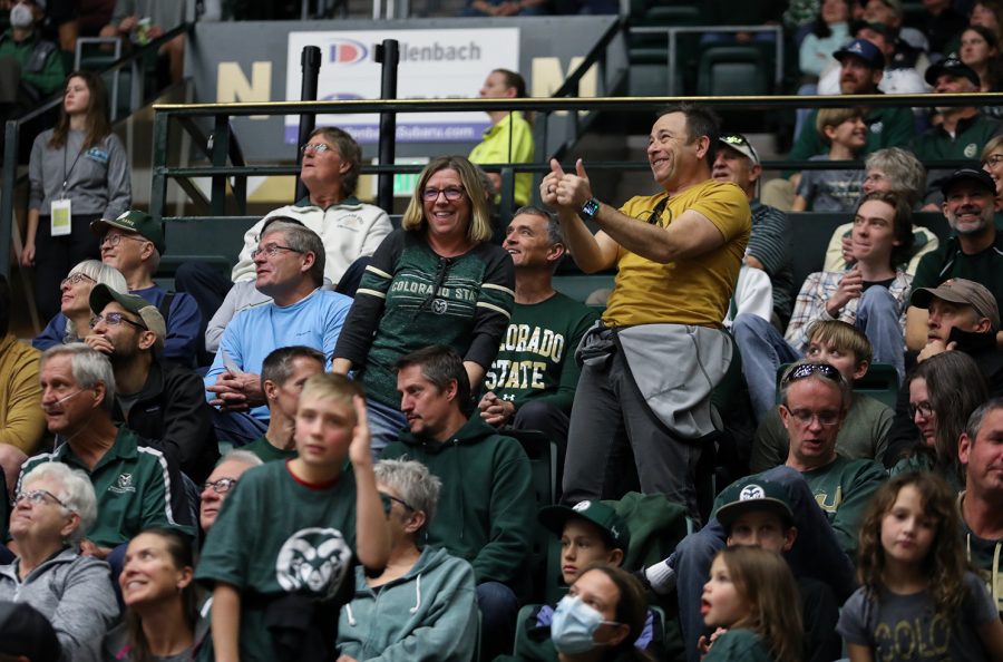 Colorado State University fans dance during a media timeout at the men's basketball game against Mississippi Valley State University at Moby Arena Nov. 26, 2022. The Rams won 88-45.