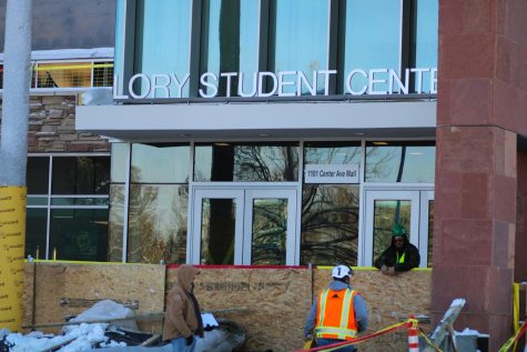 The front entrance of the Lory Student Center undergoes construction Nov. 29.