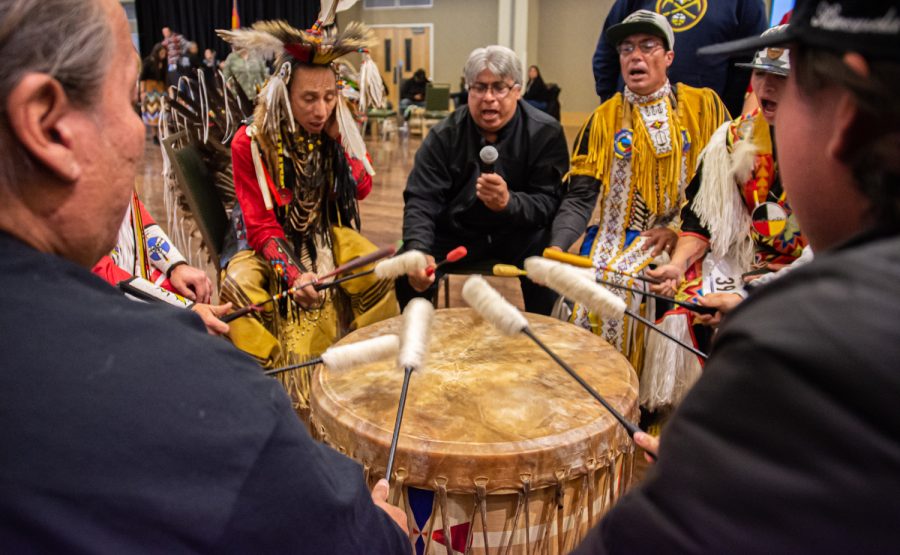 The intertribal drum circle during the 38th Annual American Indian Science and Engineering Society Pow Wow