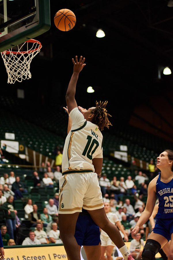 Colorado State forward, Joseana Vaz (10), scores a layup against Brigham Young University, Nov. 8.