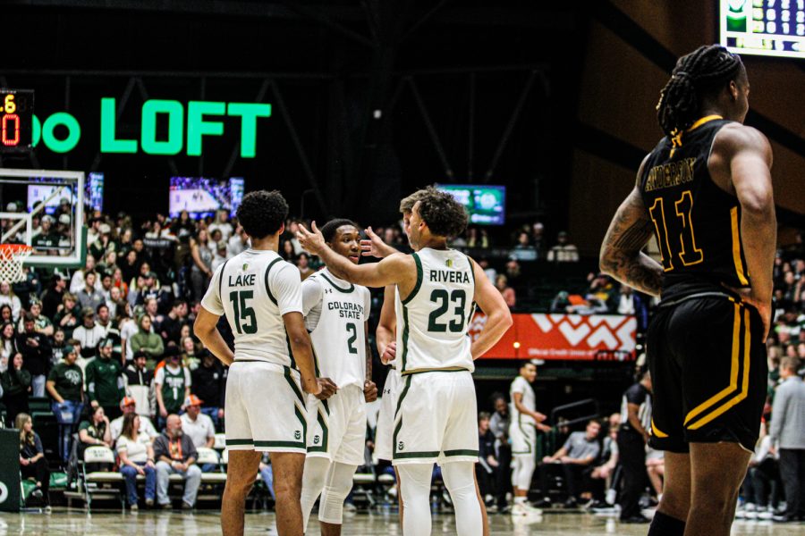 Colorado State guard Isaiah Rivera gets his team focused for the remainder of the half vs Southeastern Louisiana Nov 11.