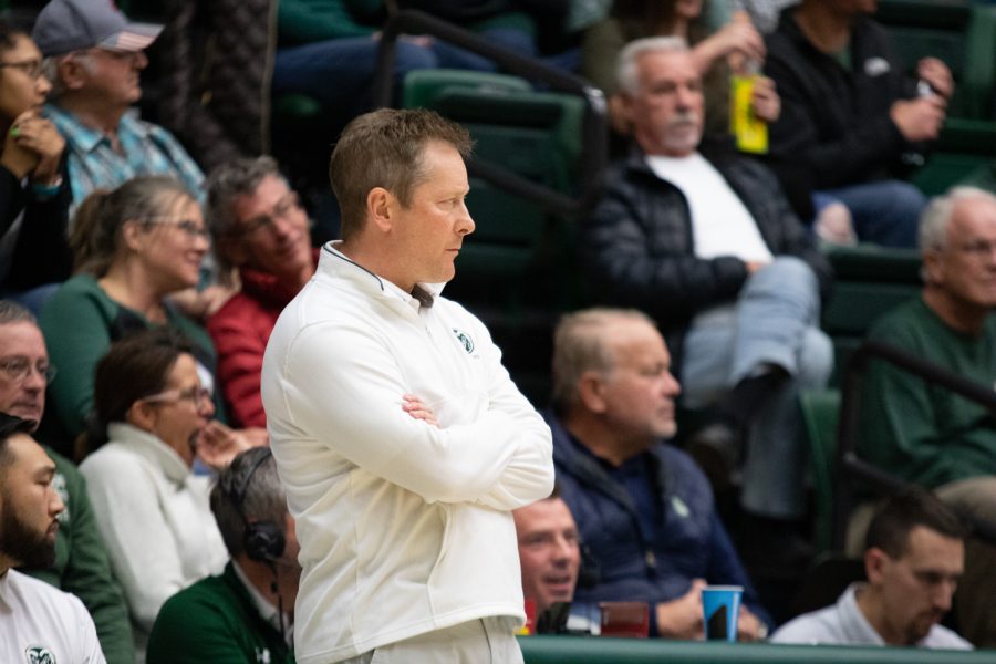 Colorado State mens basketball head coach Niko Medved watches his team play against Weber State Nov 14.