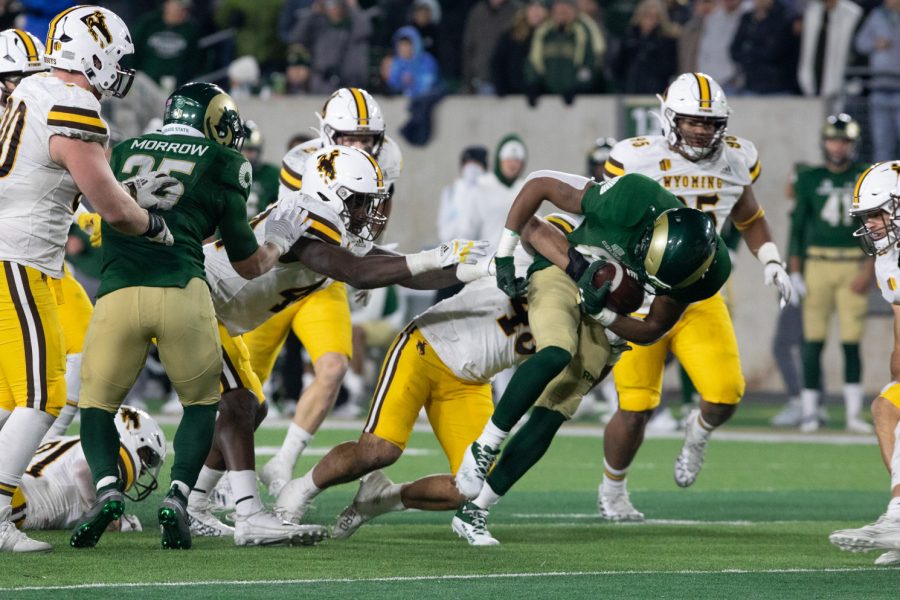 Colorado State wide receiver Justus Ross-Simmons (85) gets tackled after catching a pass Nov 12