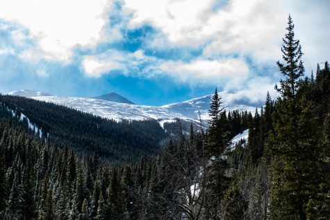 View of the mountains surrounding Breckenridge Ski Resort from the Peak 8 SuperConnect lift