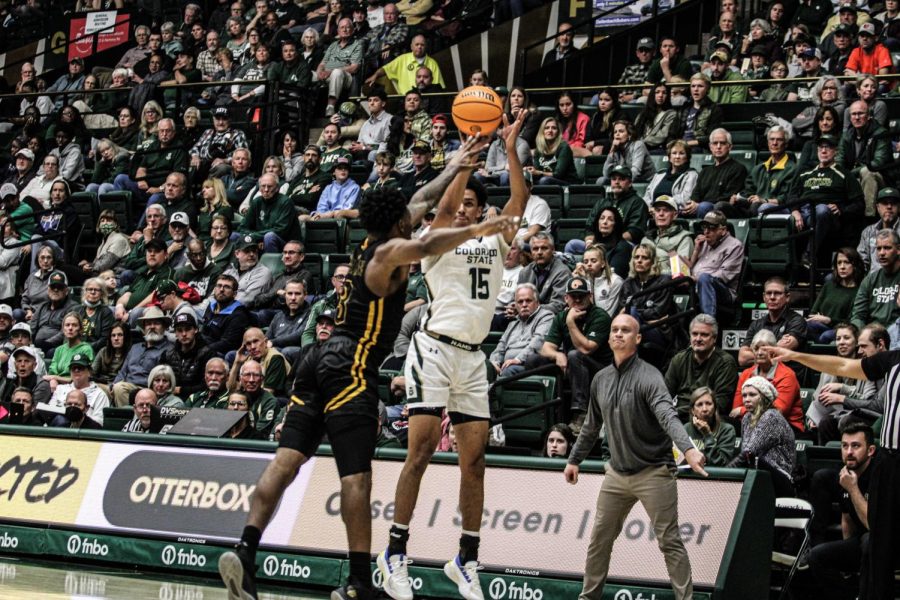 Colorado State guard Jalen Lake hits the contested 3 pointer vs Southeastern Louisiana Nov 11.