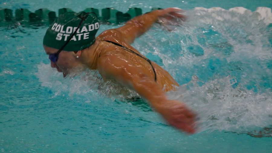 Colorado State swimmer Hannah Sykes swims the 200 meter fly Nov 5.
