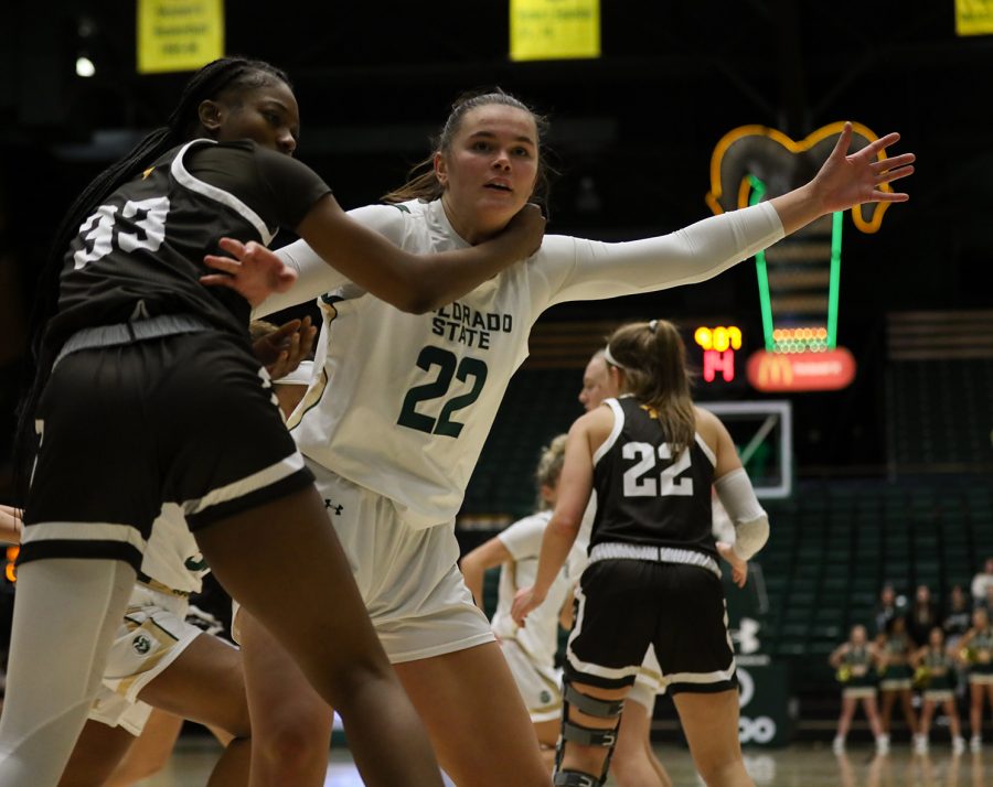 Junior Cali Clark (22) looks to receive an inbounded ball during the second half of the Colorado State University women's basketball game against Western Michigan University Dec. 3, 2022. The Rams won 85-65, bringing their season record to 5-3. They will take on the University of Denver at Moby Arena Dec. 6.