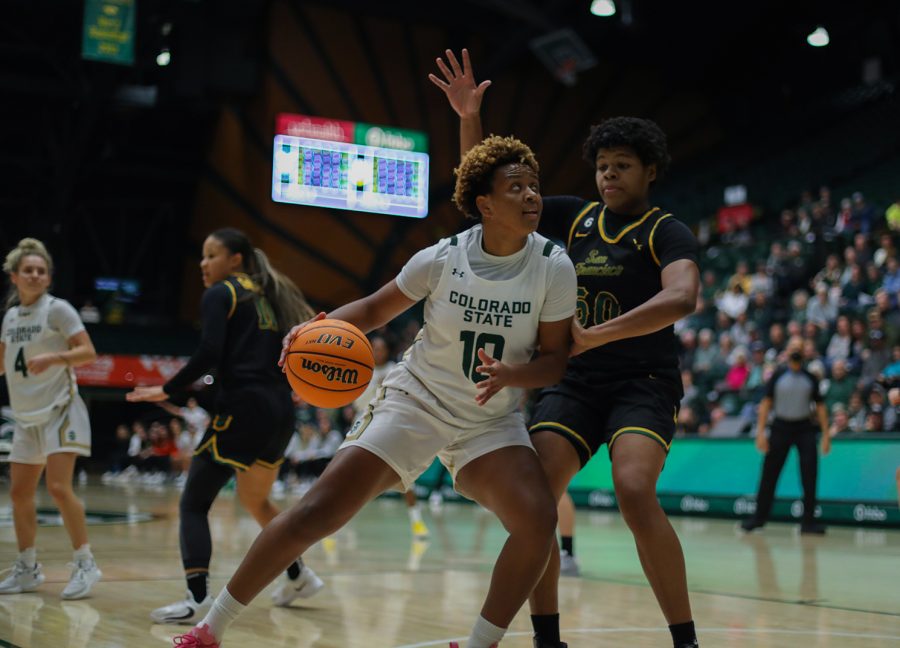Colorado State University forward Joseana Vaz (10) looks to make a basket against San Francisco State University at Moby Arena Dec. 10, 2022.