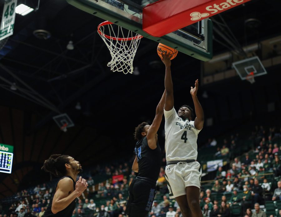 Colorado+State+University+guard+Isaiah+Stevens+%284%29+completes+a+layup+against+Peru+State+College+at+Moby+Arena+Dec.+11%2C+2022.