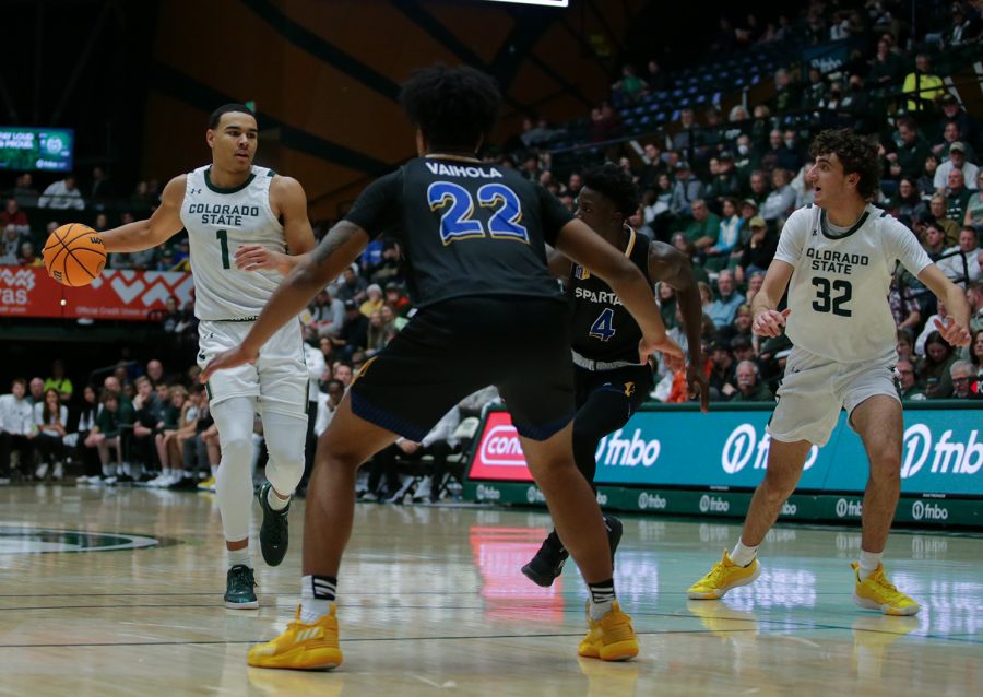Colorado State University guard John Tonje (2) makes a play against San Jose State University at Moby Arena Dec. 31, 2022. The Rams lost 78-70 after losing the lead in the second half.
