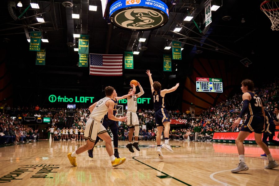 Guard John Tonje (1) shoots a midrange jumper at the home game against University of Northern Colorado Dec. 3. Rams lost to the Bears by 5 points with a final score of 83-88.