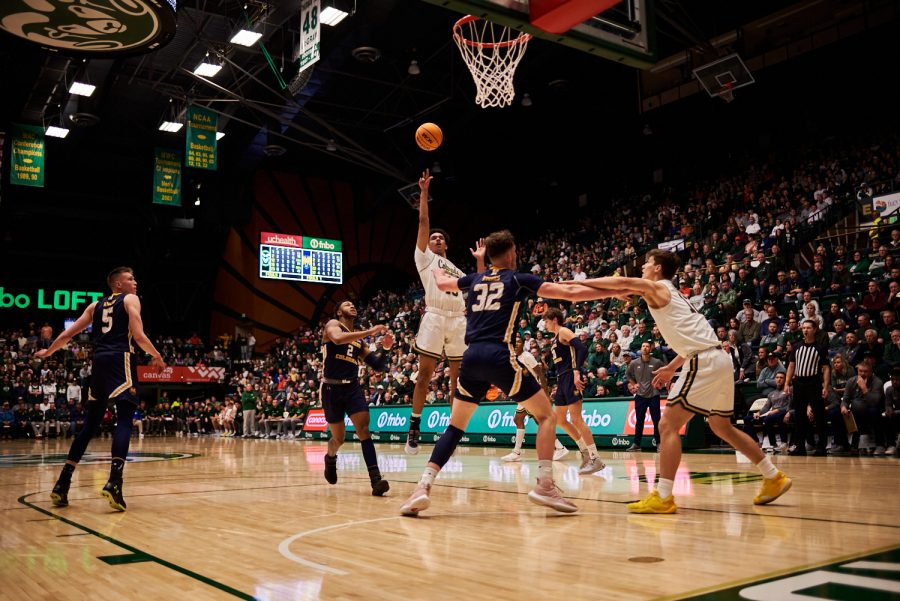 Guard Jalen Lake (15) shoots a two pointer at the home game against University of Northern Colorado Dec. 3. Rams lost to the Bears by 5 points with a final score of 83-88.
