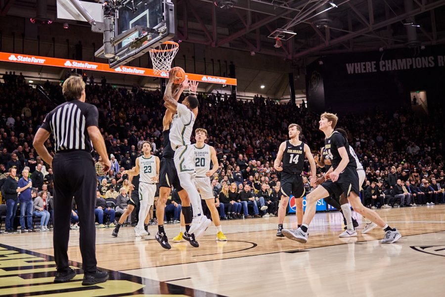 Guard Taviontae Jackson (2) goes for a layup at the University of Colorado Boulder away basketball game Dec. 8. Jackson scored the second highest amount of points with 10 total points. Colorado State University lost with a final score of 65-93.