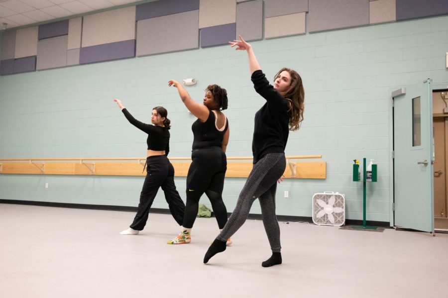 Nadia Henry, Ayanna Denning and Danielle Duncun practice their choreography to Hoziers