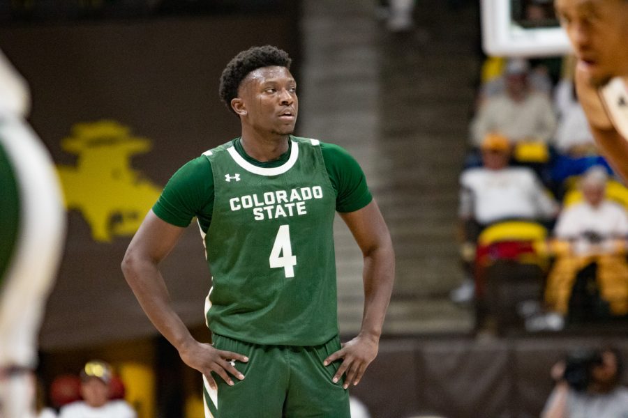 Colorado State guard Isaiah Stevens waits for a play call from the bench Jan 21.